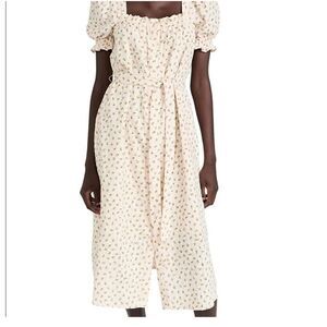 English Factory S Puff Sleeve Midi Dress Yellow Microfloral Cottagecore Milkmaid